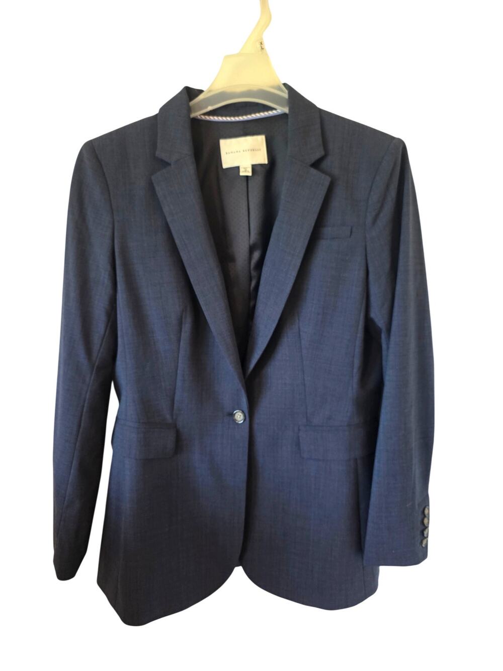 Banana Republic Womens Navy Blue Wool Blazer Size 14 Tall Career Workwear